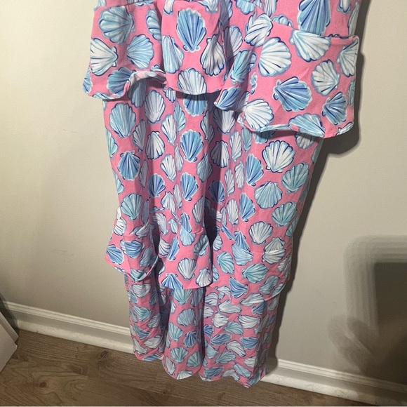 NEW Simply Southern Pink & Blue Seashell Maxi Dress W/ Side Cut Outs & Ruffles - Picture 13 of 15